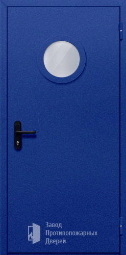 Фото двери «Однопольная с круглым стеклом (синяя)» в Котельникам