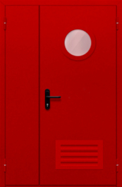Фото двери «Полуторная с круглым стеклом и решеткой (красная)» в Котельникам